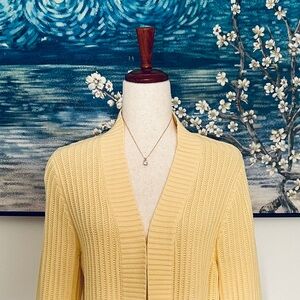 🌻L.L. Bean 100% Cotton Open-front Shawl Neck Cardigan Sweater, Size L, Yellow